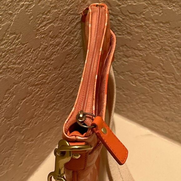 Coach Mini Messenger Crossbody Bag Purse Coral Cream Signature Logo Print - Picture 12 of 13